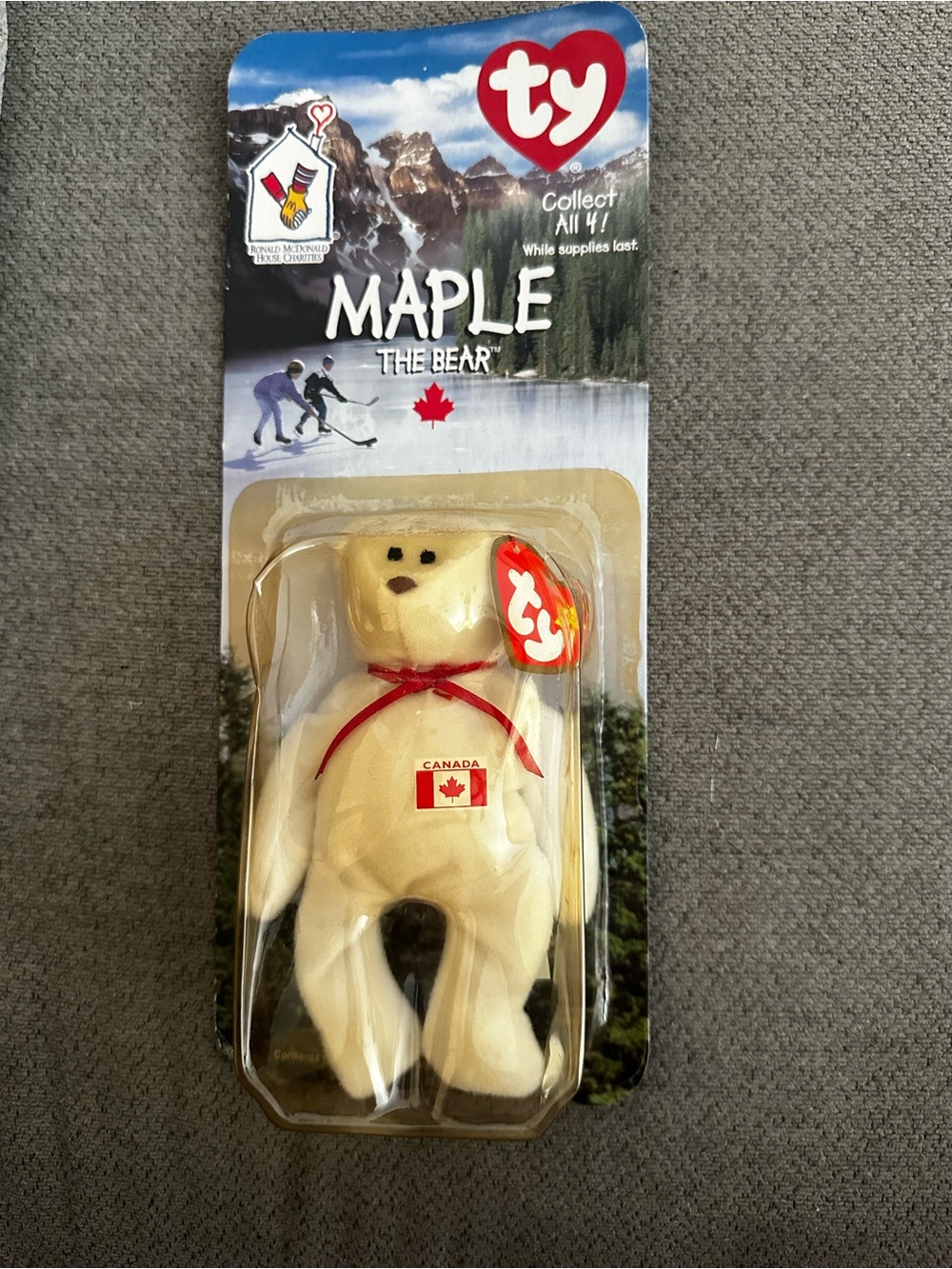 Ty Maple The Bear Plush - Cream and Red Accents